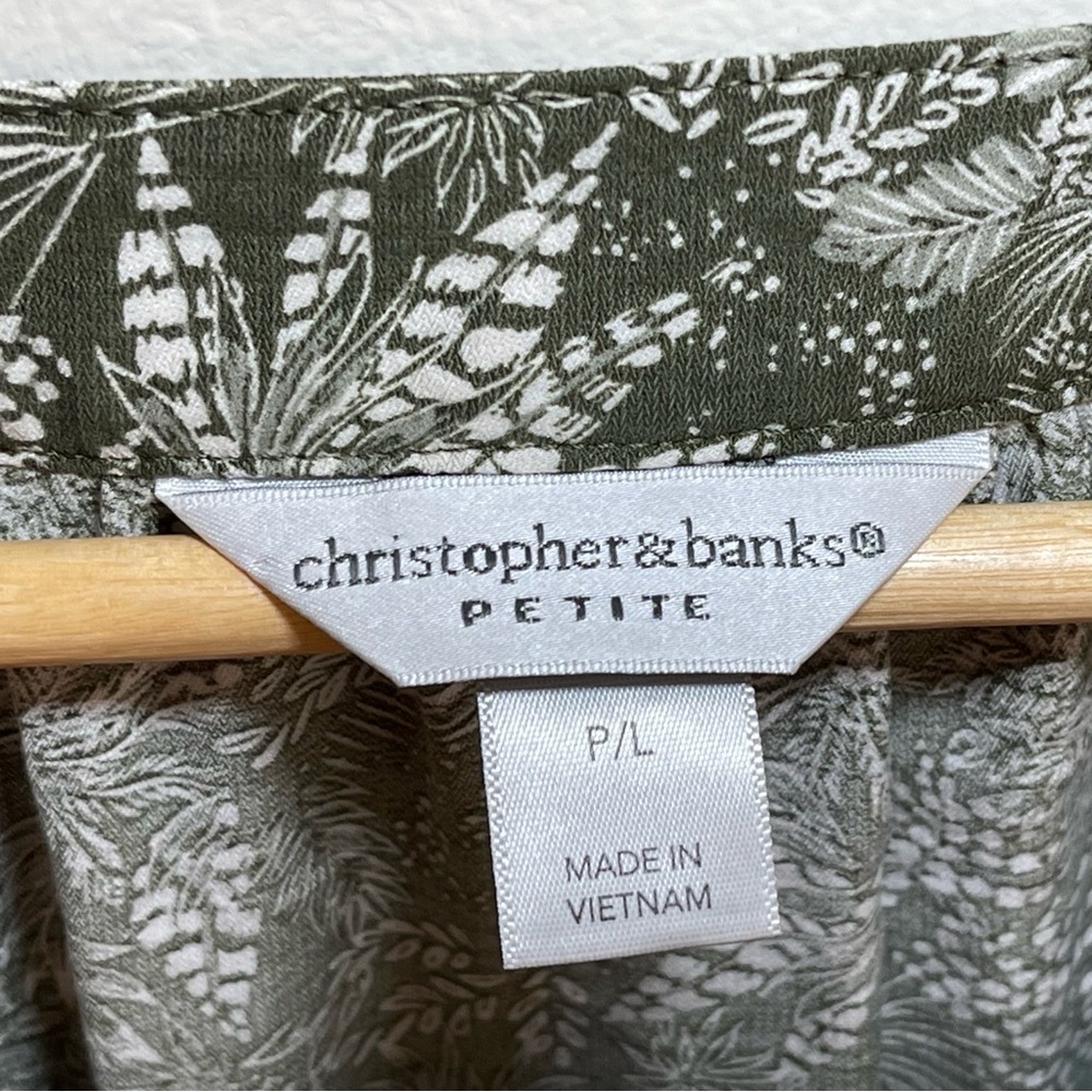 Christopher & Banks | Petite Green Botanical Print Square Neck Blouse | PXL - Picture 6 of 8